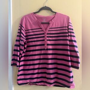 L.L. Bean Pink and Blue Striped Blouse, women’s largr